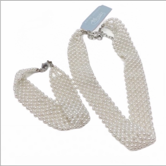 MONET vintage pearl choker necklace & bracelet - Picture 2 of 5